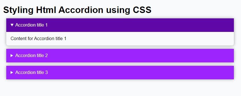 How to create accordion only using HTML no JavaScript required?